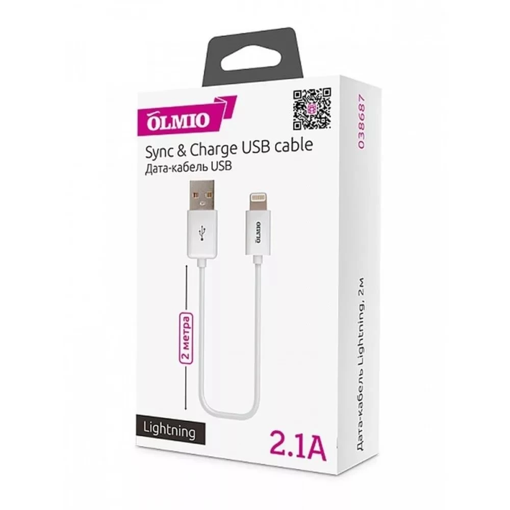 Кабель интерфейсный OLMIO Кабель USB 2.0 - Lightning 38687