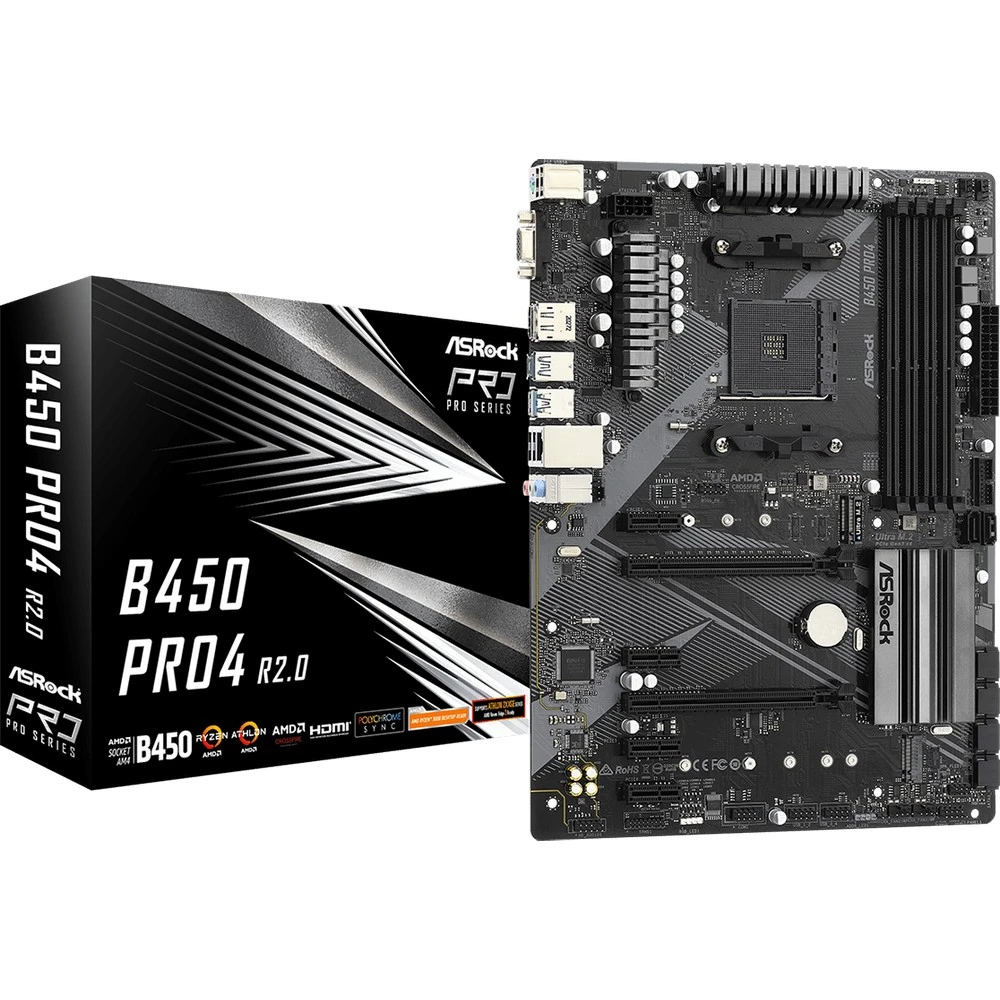 Материнская плата ASRock B450 PRO4 R2.0 ATX, AMD AM4