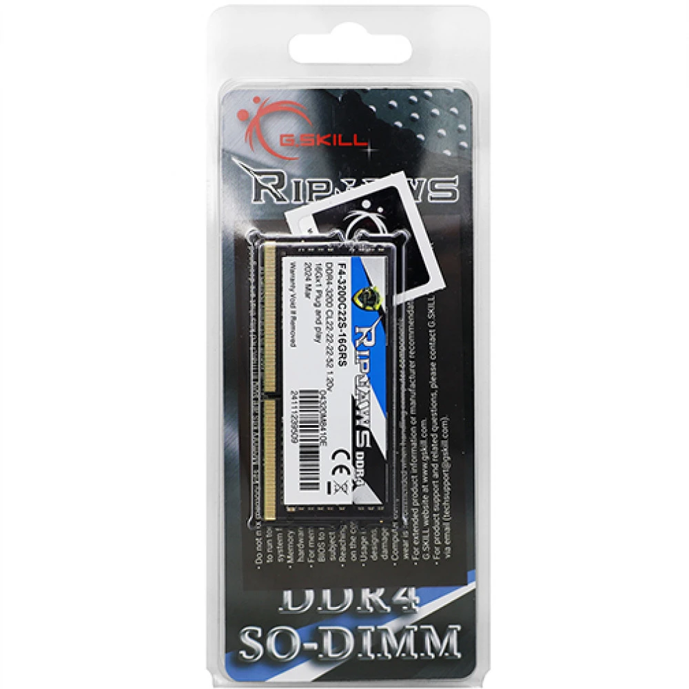 ОЗУ G.Skill RipJaws F4-3200C22S-16GRS SO-DIMM, DDR4, 16 Гб, 3200 МГц