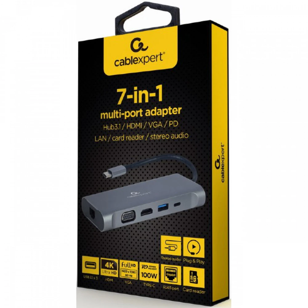 Cablexpert USB Type-C 7-in-1 multi-port adapter A-CM-COMBO7-01