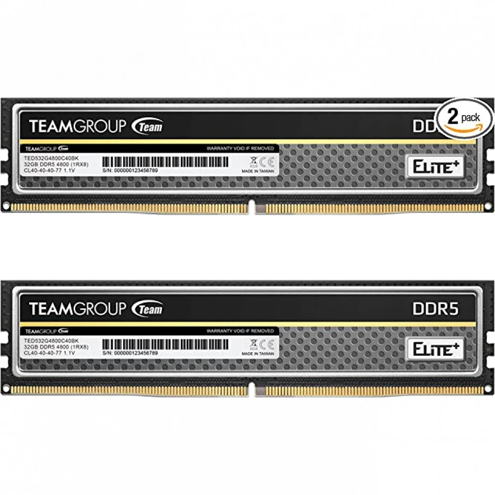 ОЗУ Team Group ELITE PLUS Black TPBD564G4800HC40DC01 DIMM, DDR5, 64 Гб (2 х 32 Гб), 4800 МГц