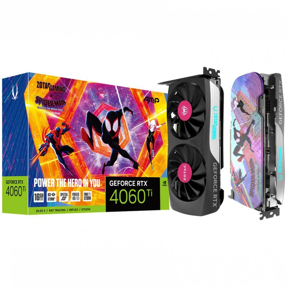 Видеокарта Zotac RTX 4060 Ti 16GB AMP SPIDER-MAN: Across the Spider-Verse Bundle ZT-D40620F-10SMP 16 ГБ