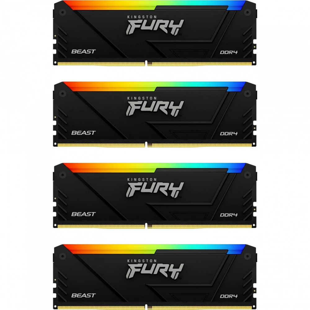 ОЗУ Kingston Fury Beast RGB KF432C16BB2AK4/32 DIMM, DDR4, 32 Гб (4 х 8 Гб), 3200 МГц