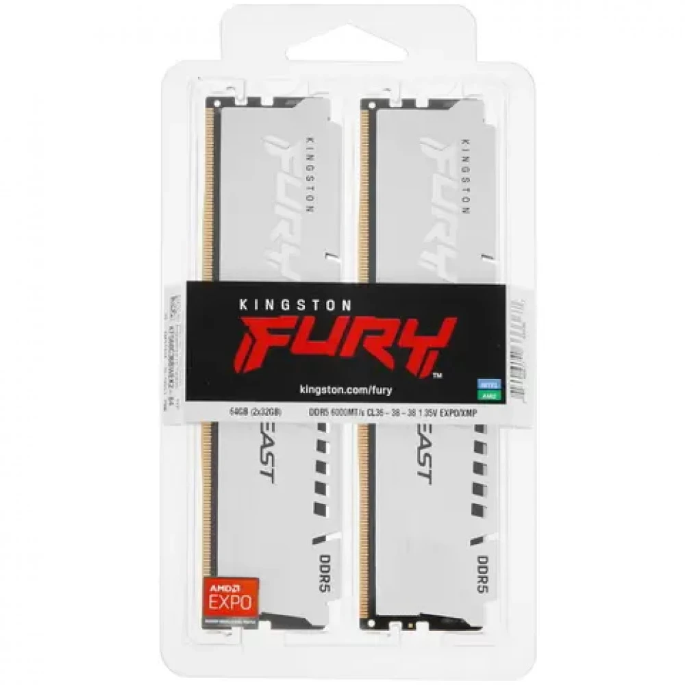 ОЗУ Kingston Fury Beast White KF560C36BWEK2-64 DIMM, DDR5, 64 Гб (2 х 32 Гб), 6000 МГц