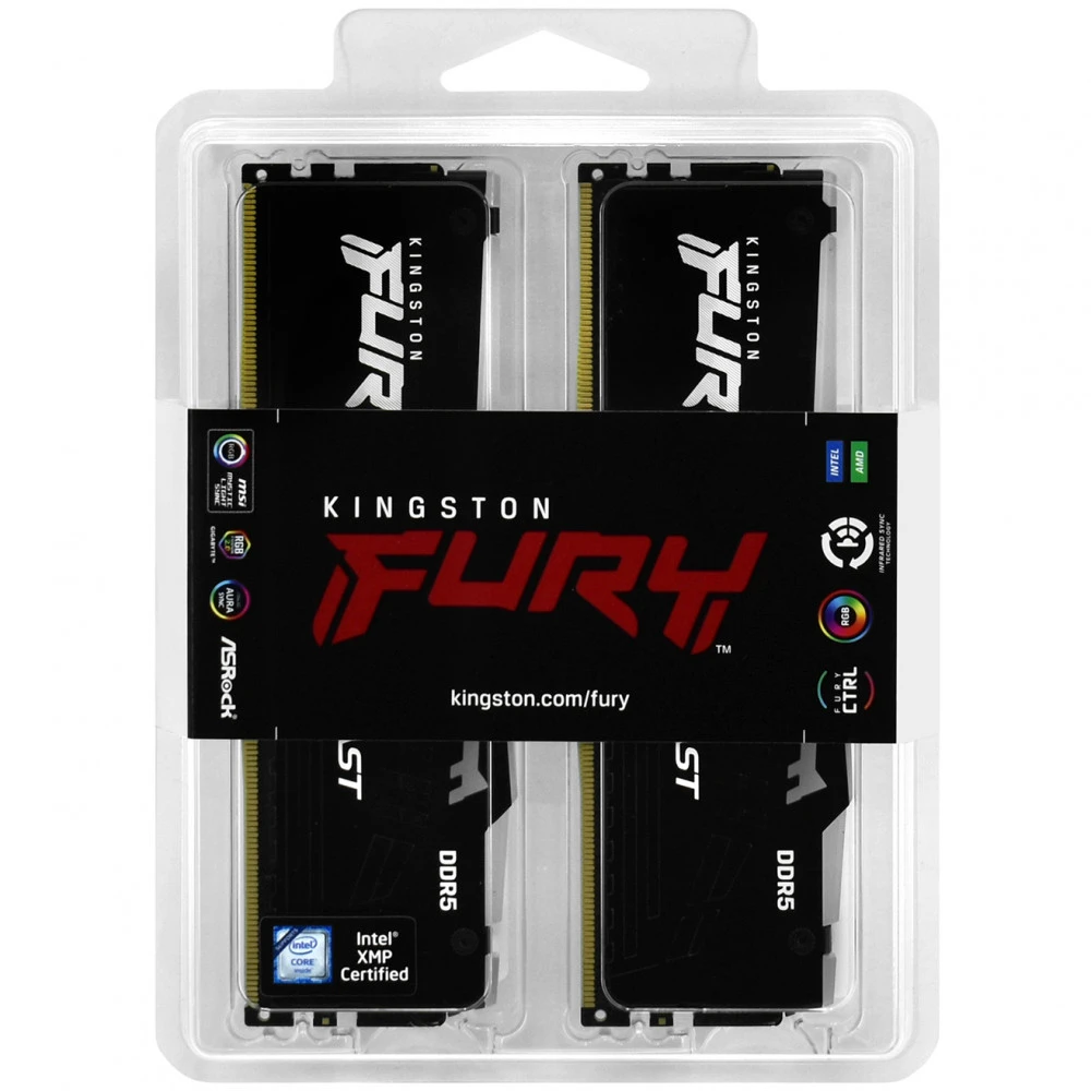 ОЗУ Kingston Fury Beast RGB KF560C30BBAK2-64 DIMM, DDR5, 64 Гб (2 х 32 Гб), 6000 МГц