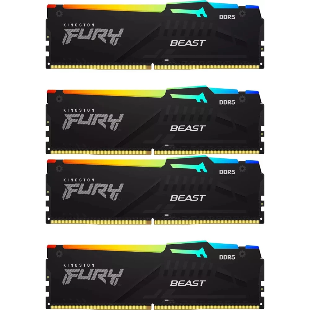 ОЗУ Kingston FURY Beast RGB XMP 128GB KF552C40BBAK4-128 DIMM, DDR5, 128 Гб (4 х 32 Гб), 5200 МГц