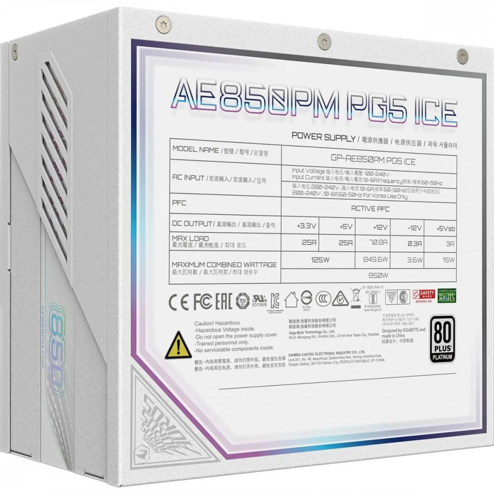 Блок питания Gigabyte AORUS ELITE P850W GP-AE850PM PG5 ICE 850 Вт