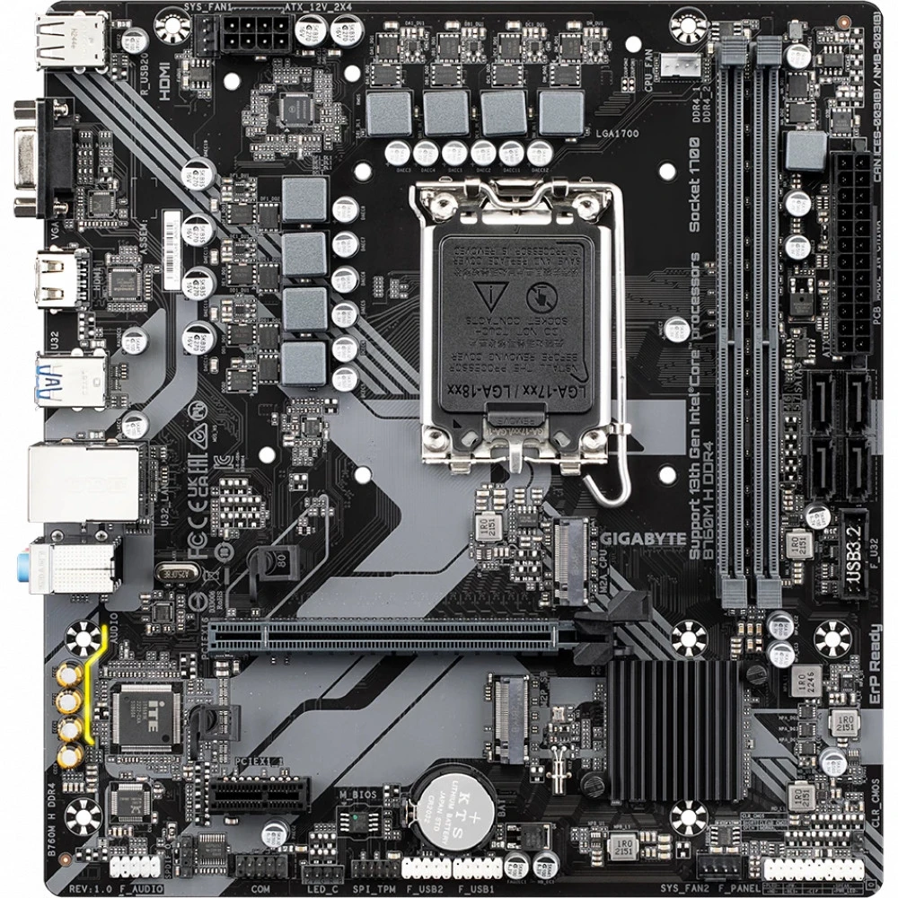 Материнская плата Gigabyte B760M H DDR4, RTL oem B760M H DDR4||oem Micro-ATX, LGA 1700