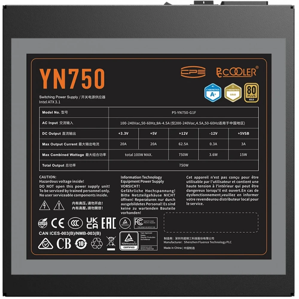 Блок питания PCcooler ATX 750W P5-YN750-G1F P5-YN750-G1FFBK1-EU 750 Вт
