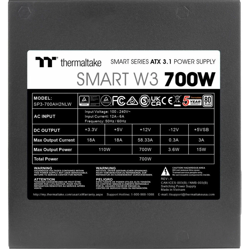 Блок питания Thermaltake Smart W3 700W PS-SPW-0700NNFAWE-1 700 Вт