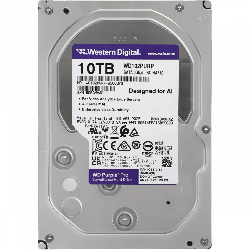 Жесткий диск Western Digital Purple Pro WD102PURP HDD (классические), 10 ТБ, 3.5 дюйма, SATA