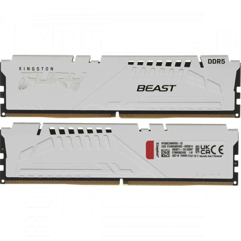 ОЗУ Kingston Fury Beast KF568C34BWEK2-32 DIMM, DDR5, 32 Гб (2 х 16 Гб), 6800 МГц