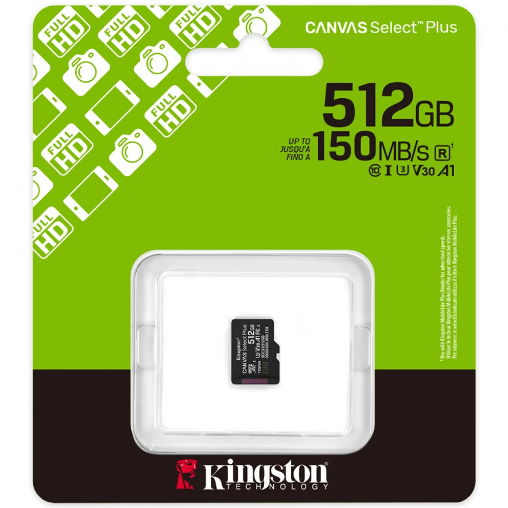 Флеш (Flash) карты Kingston Canvas Select Plus A1 U3 V30 SDCS3/512GBSP 512 ГБ