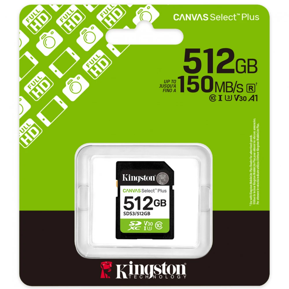 Флеш (Flash) карты Kingston Canvas Select Plus C10 UHS-I U3 V30 SDS3/512GB 512 ГБ