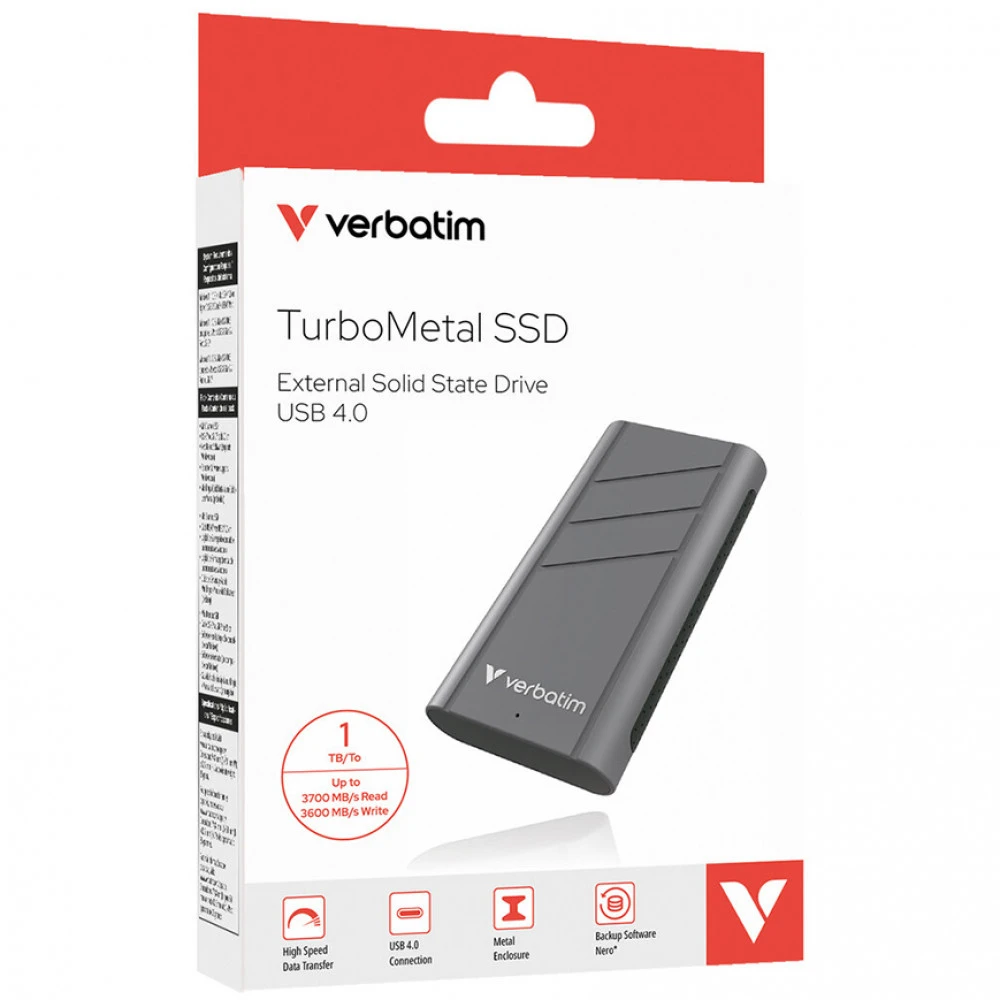 Внешние накопители Verbatim TurboMetal 32021 1 ТБ, Разъём USB Type-C
