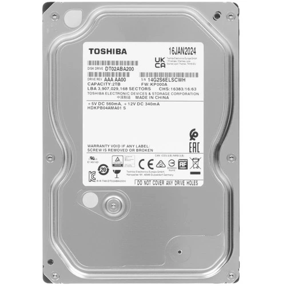 Жесткий диск Toshiba DT02ABA200 HDD (классические), 2 ТБ, 3.5 дюйма, SATA