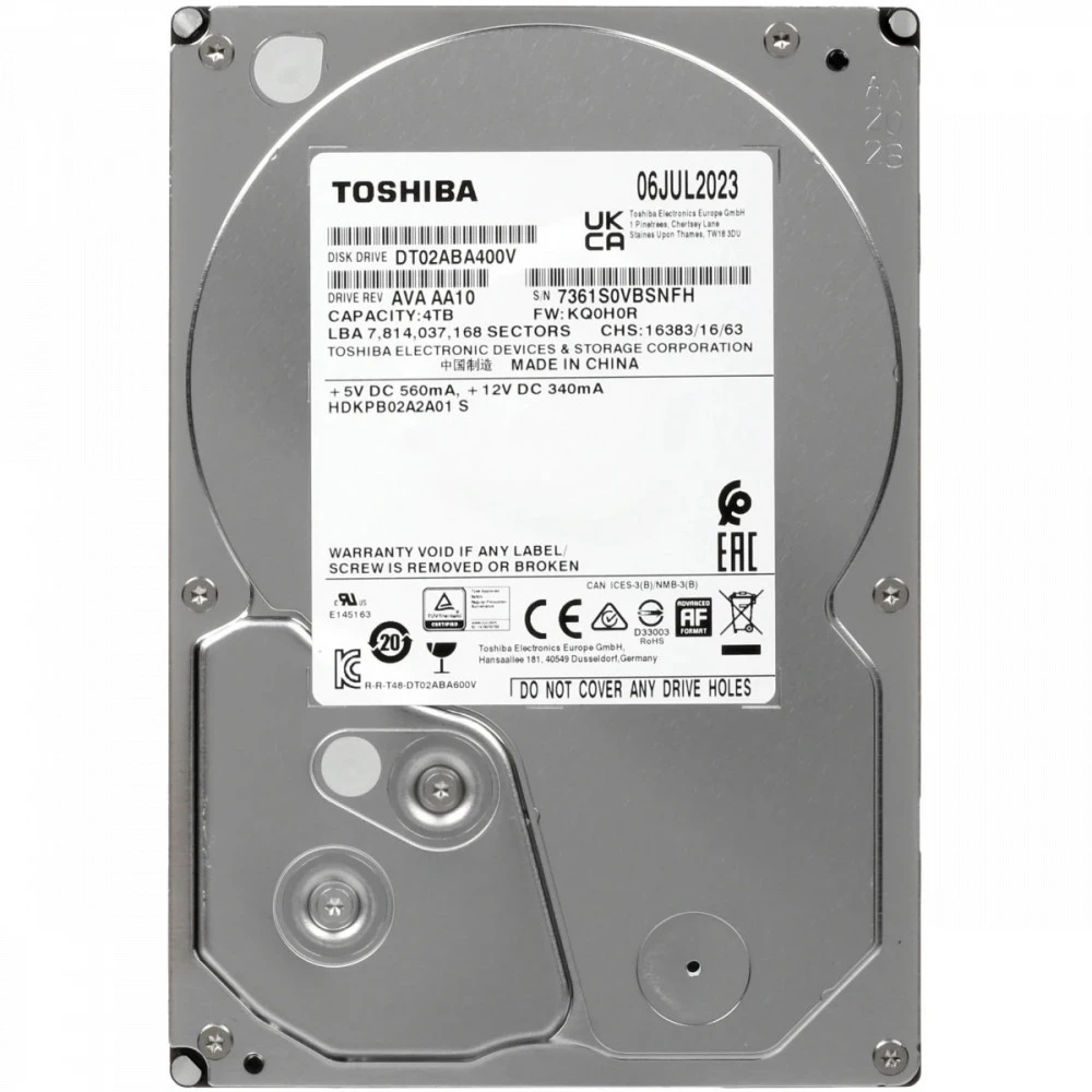 Жесткий диск Toshiba DT02-V DT02ABA400V HDD (классические), 4 ТБ, 3.5 дюйма, SATA