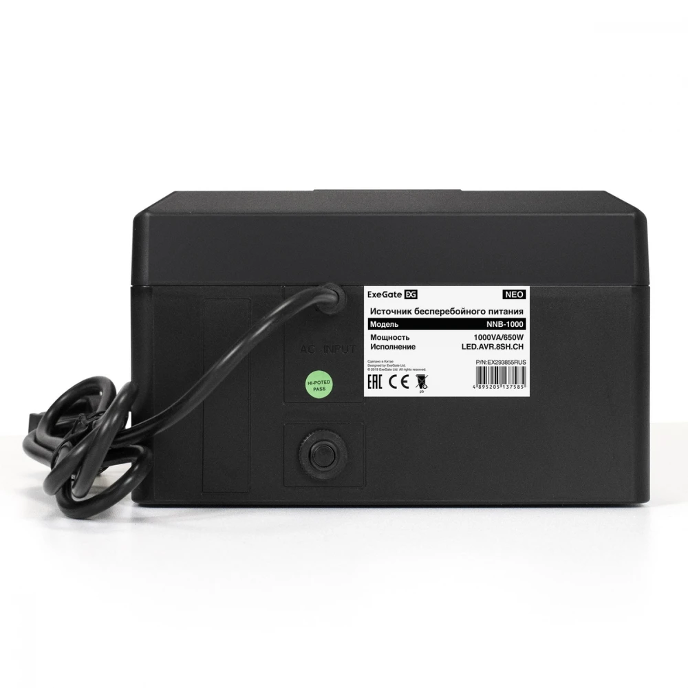 Источник бесперебойного питания ExeGate NEO NNB-1000.LED.AVR.8SH.CH EX293855RUS 1000 ВА, 650 Вт
