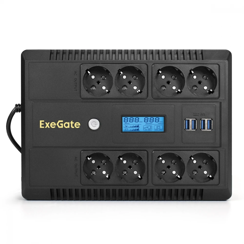 Источник бесперебойного питания ExeGate NEO Smart LHB-1000.LCD.AVR.8SH.CH.USB EX293858RUS 1000 ВА, 650 Вт