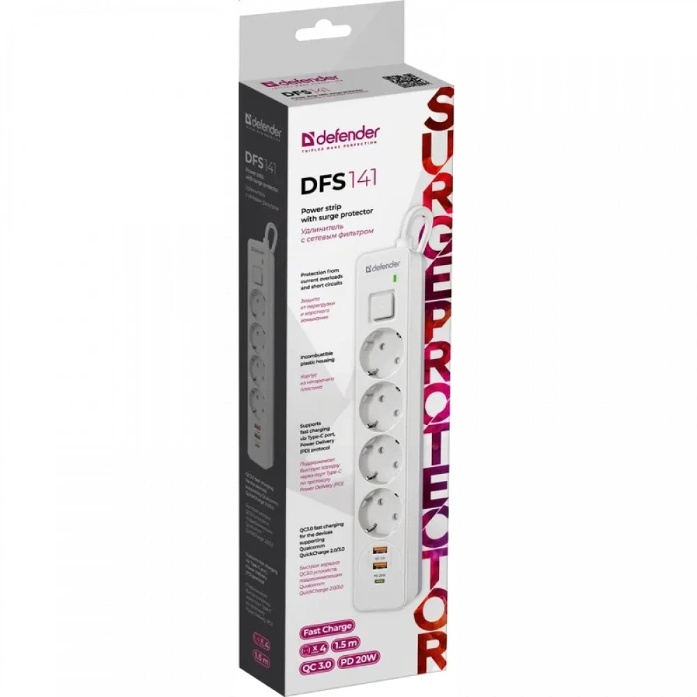 Сетевой фильтр Defender DFS-141 White 99433