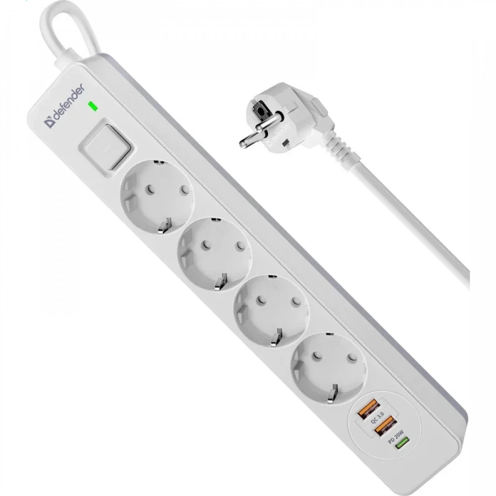 Сетевой фильтр Defender DFS-141 White 99433