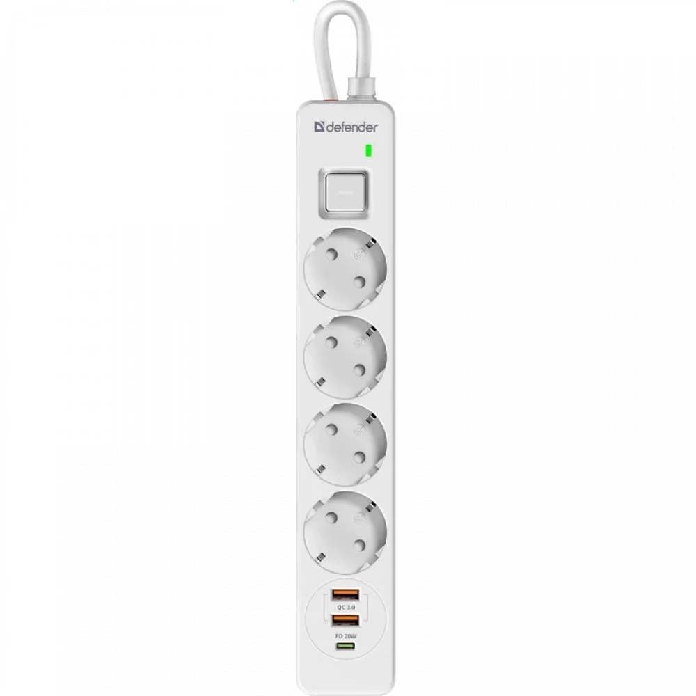 Сетевой фильтр Defender DFS-141 White 99433