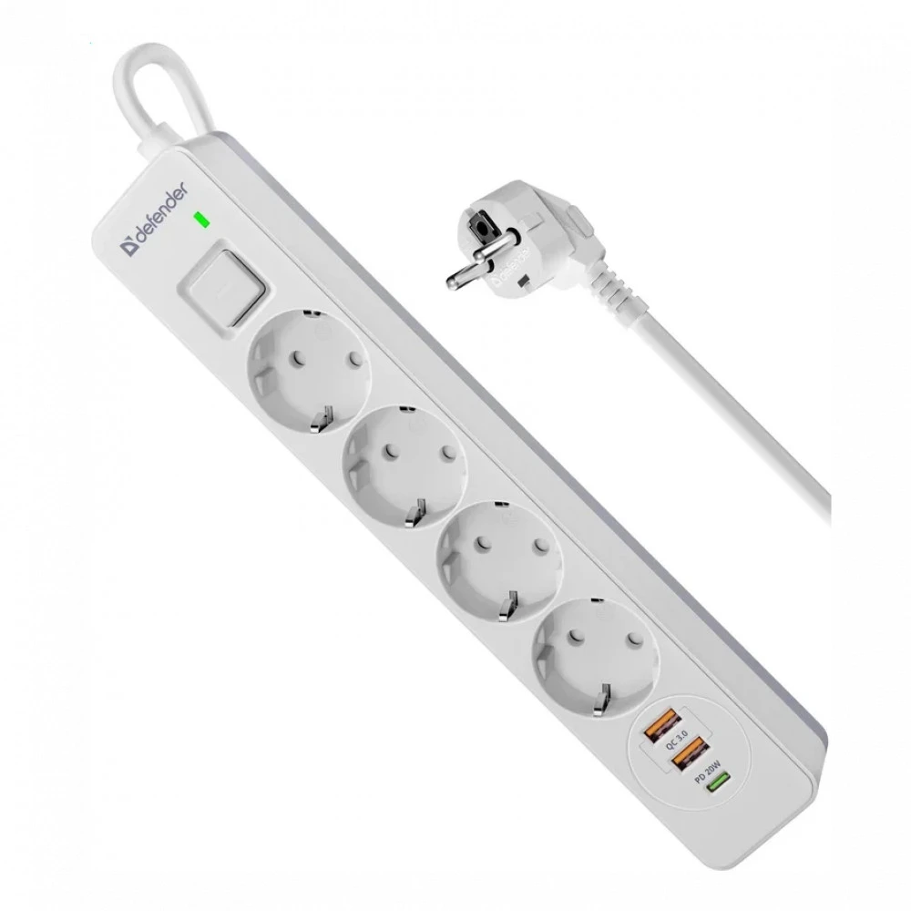 Сетевой фильтр Defender DFS-145 White 99435