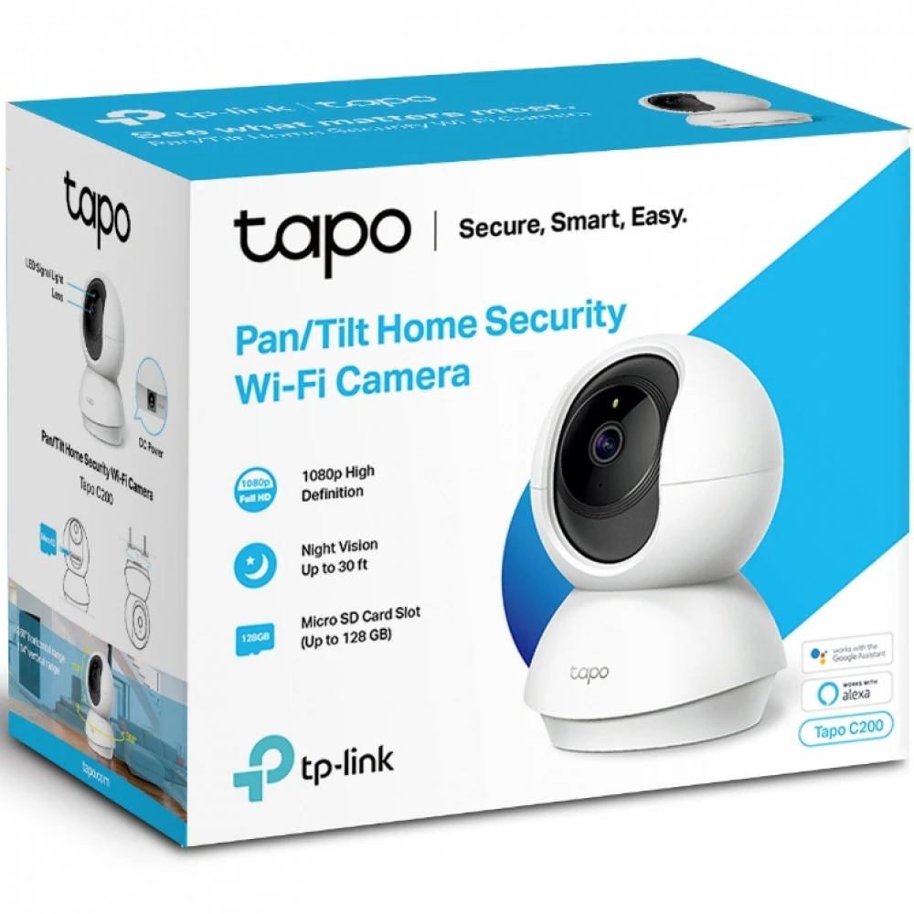 IP видеокамера TP-Link (SOHO) Tapo C200 Настольная, Внутренней установки, WiFi, Фиксированный объектив, 4 мм, 1/2.9", 2 Мп ~ 1920×1080 Full HD