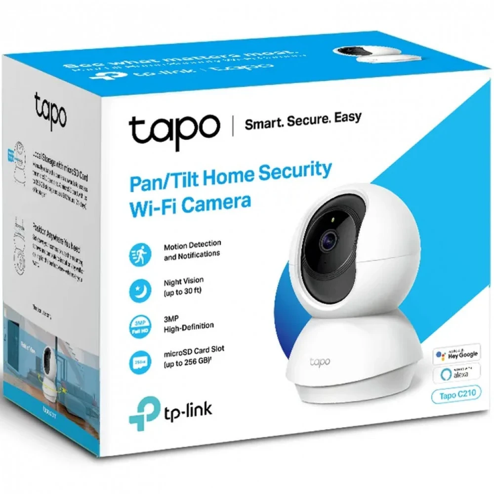 IP видеокамера TP-Link (SOHO) Tapo C210 Настольная, Внутренней установки, WiFi, Фиксированный объектив, 3.83 мм, 1/2.8", 3 Мп ~ 2304x1296