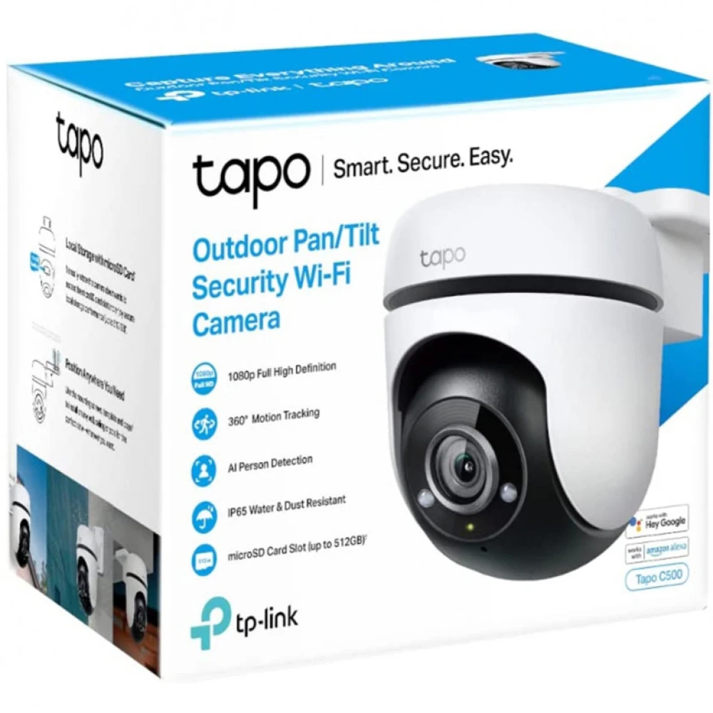 IP видеокамера TP-Link Tapo C500 PTZ-поворотная, Уличная, WiFi, Фиксированный объектив, 3.9 мм, 1/3", 2 Мп ~ 1920×1080 Full HD