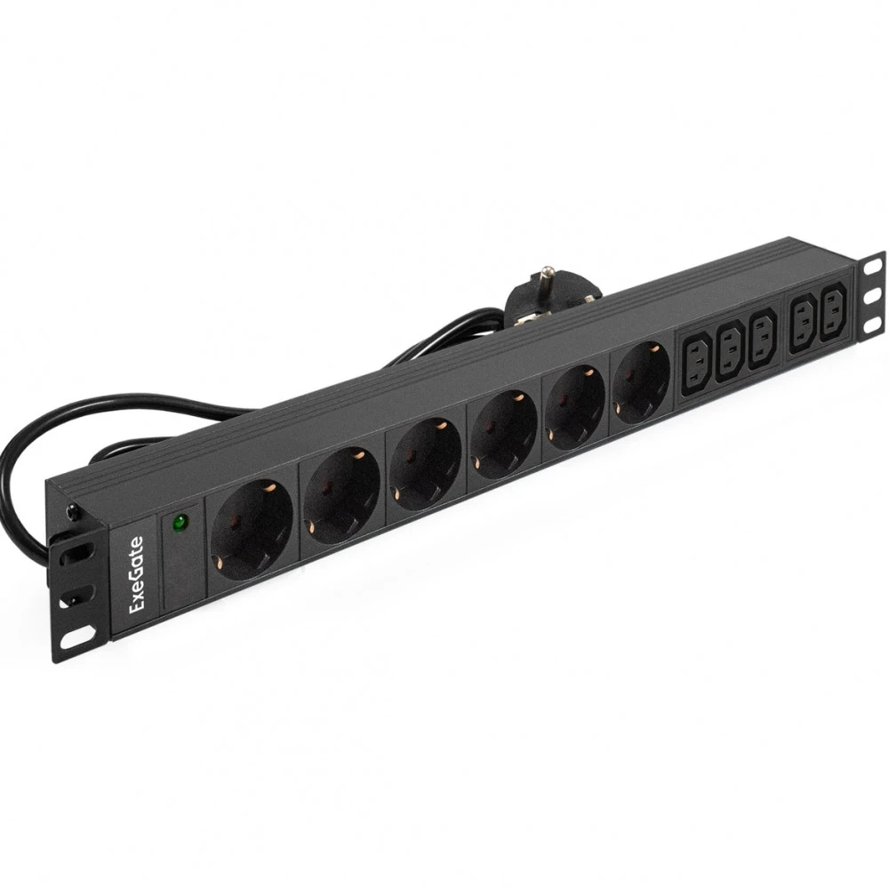 Аксессуар для серверного шкафа ExeGate Блок розеток горизонтальный ServerPro (19", 1U, 5 IEC 320 C13, 6 Schuko) EX280869RUS