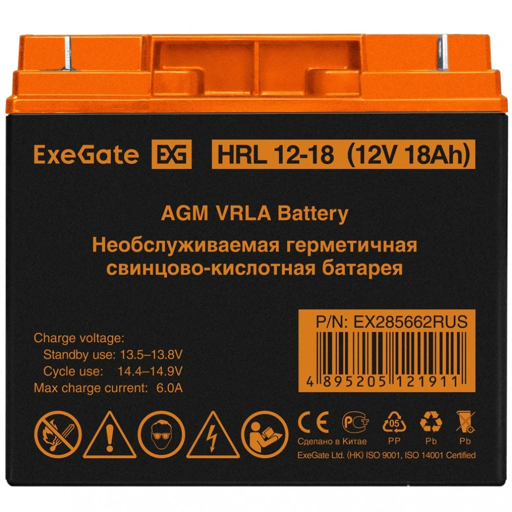 Сменные аккумуляторы АКБ для ИБП ExeGate HRL 12-18 EX285662RUS 12 В