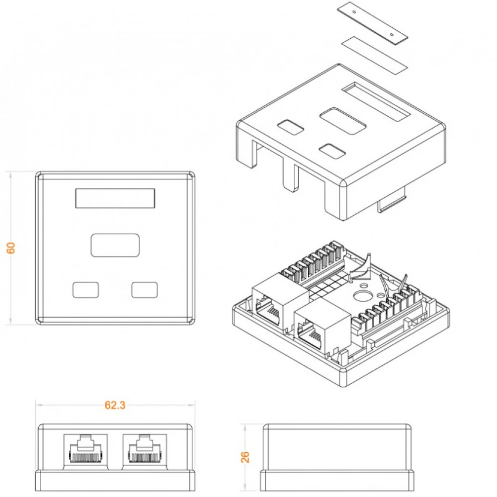 Сетевая розетка Hyperline сетевая розетка RJ-45 кат.6 FTP белая SB1-2-8P8C-C6-SH-WH