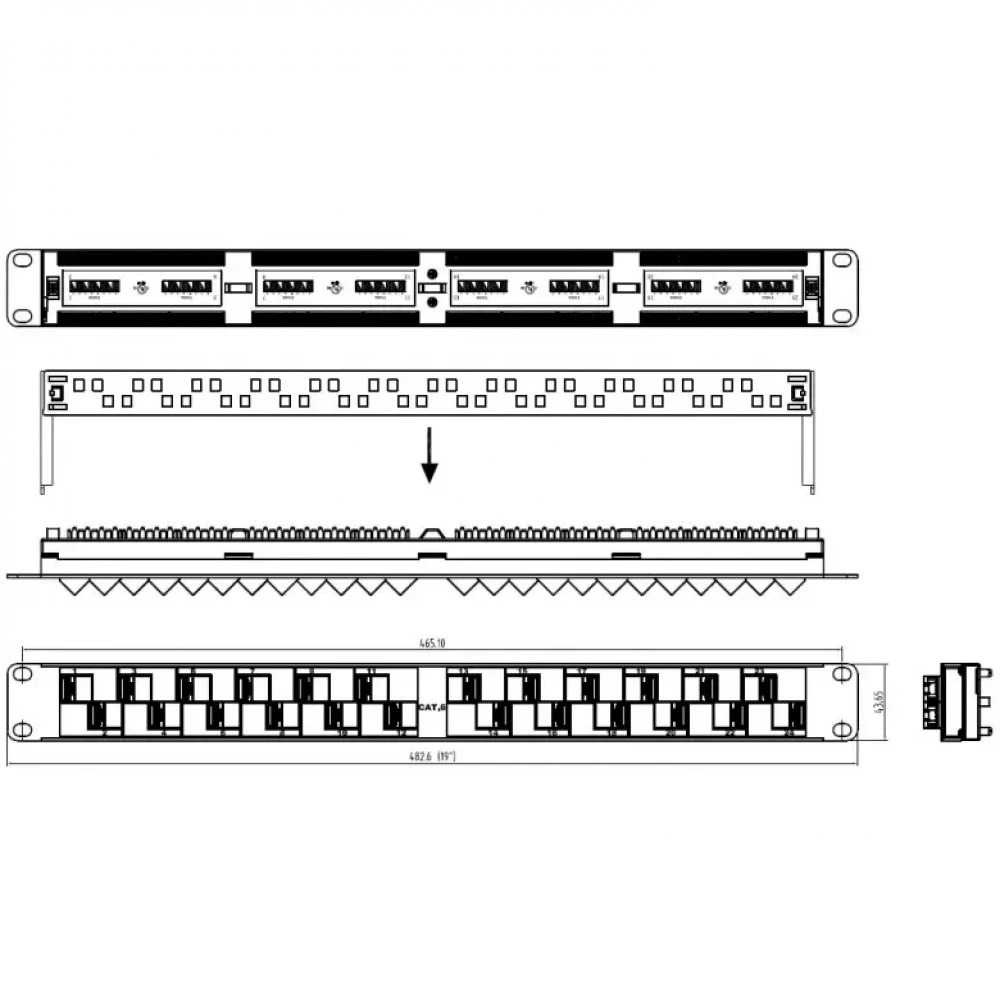 Патч-панель Hyperline PP2A-19-24S-8P8C-C6-110 24 порта, Flat, Cat. 6