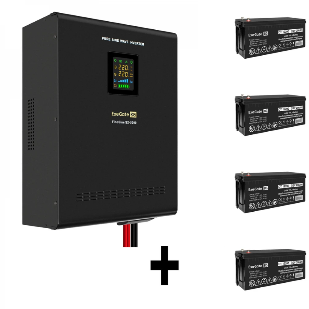 Источник бесперебойного питания ExeGate EX296004RUS + батарея 200Aч EX282991RUS 4шт EX296676RUS 5000 ВА, 3500 Вт
