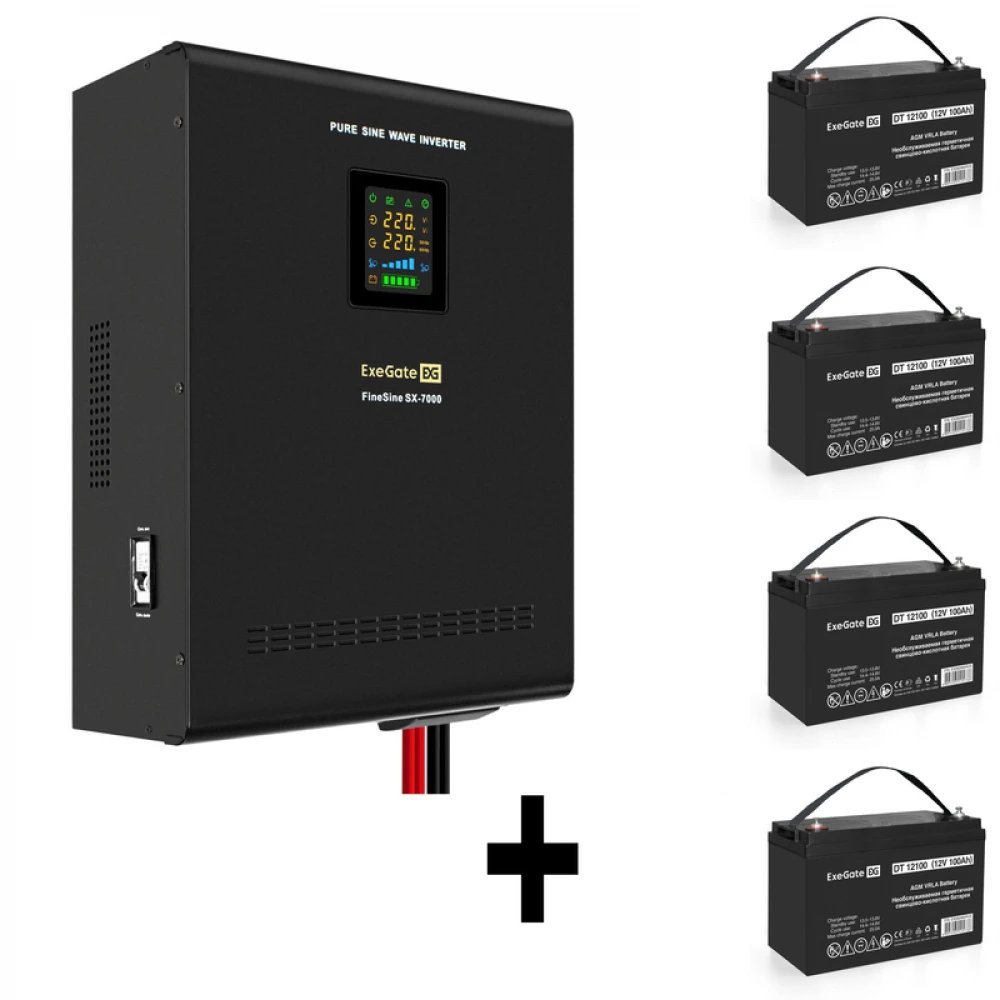 Источник бесперебойного питания ExeGate EX296005RUS + батарея 100Aч EX282985RUS 4шт EX296692RUS 7000 ВА, 5000 Вт