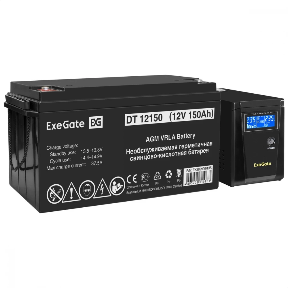 Источник бесперебойного питания ExeGate EX295986RUS + батарея 150Aч EX282990RUS EX296786RUS 600 ВА, 360 Вт