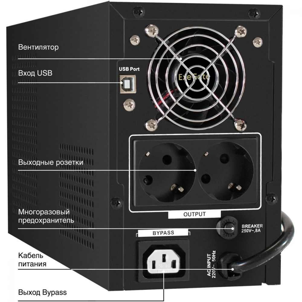 Источник бесперебойного питания ExeGate SineTower SN-1000.LCD.AVR.2SH.1C13.USB EX295981RUS 1000 ВА, 800 Вт