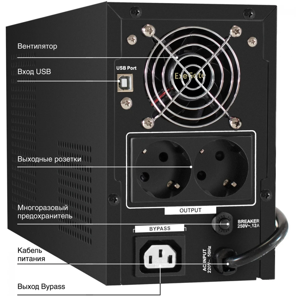 Источник бесперебойного питания ExeGate SineTower SN-1500.LCD.AVR.2SH.1C13.USB EX295982RUS 1500 ВА, 1200 Вт
