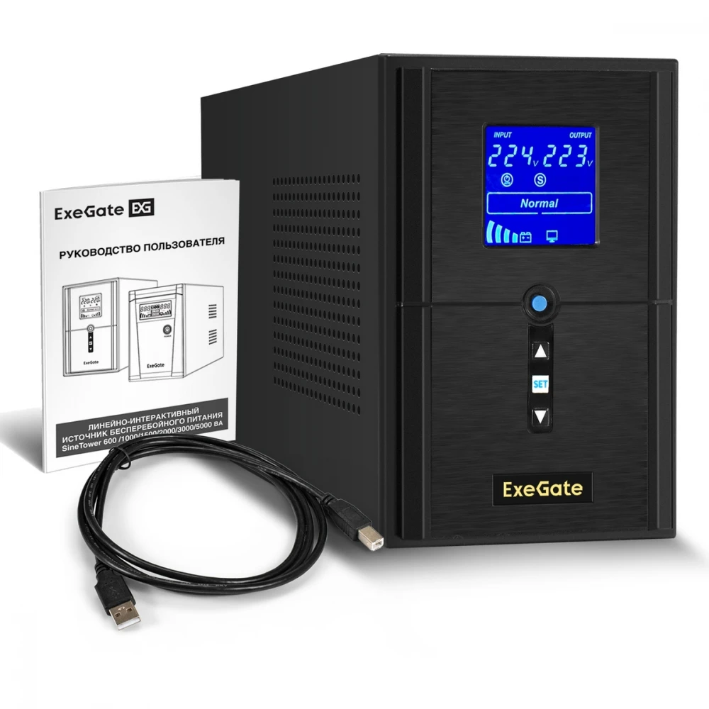 Источник бесперебойного питания ExeGate SineTower SN-1500.LCD.AVR.2SH.1C13.USB EX295982RUS 1500 ВА, 1200 Вт