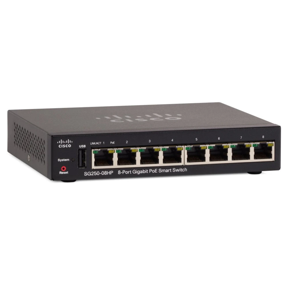 Коммутатор Cisco SMART SG250-08HP-K9-EU 1000 Base-TX (1000 мбит/с)
