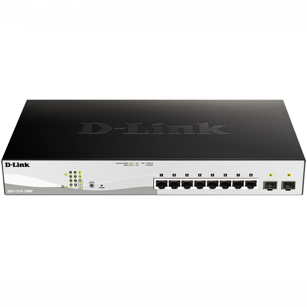 Коммутатор D-link DGS-1210-10MP/FL1A 1000 Base-TX (1000 мбит/с), 2 SFP порта