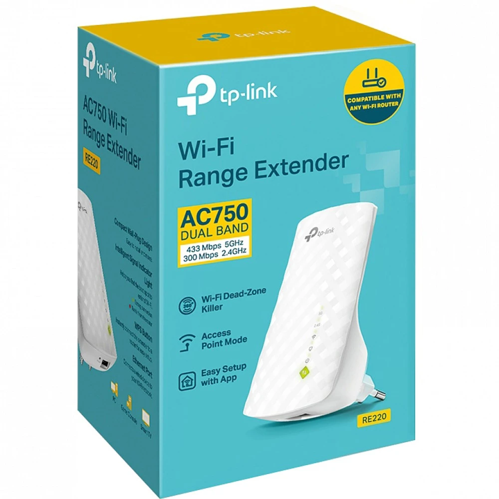 Усилитель сигнала Wi-Fi TP-Link (SOHO) RE220 AC750 Wi-Fi 5 (802.11a/ b/ g/ n/ ac)