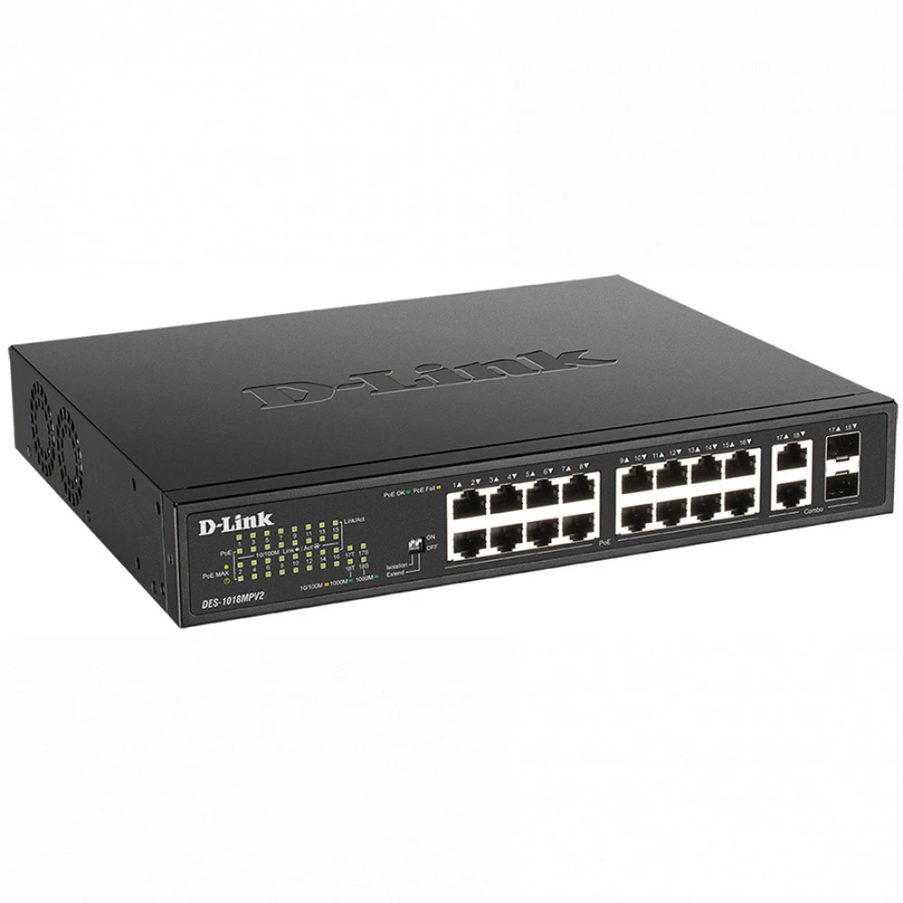 Коммутатор D-link DES-1018MPV2/A1A 100 Base-TX (100 мбит/с), 2 SFP порта