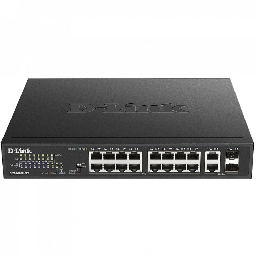 Коммутатор D-link DES-1018MPV2/A1A 100 Base-TX (100 мбит/с), 2 SFP порта