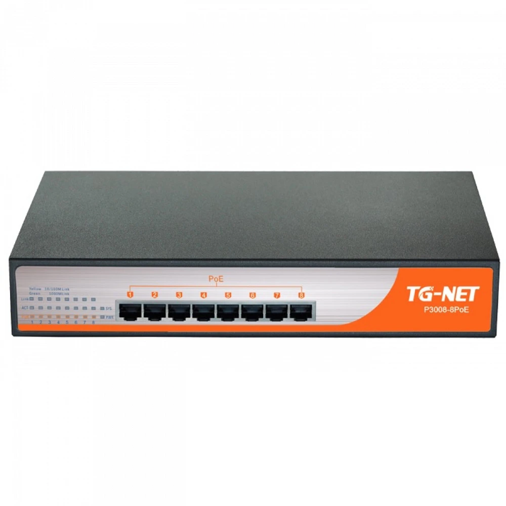 Коммутатор TG-NET P3008M-8PoE-150W 1000 Base-TX (1000 мбит/с)