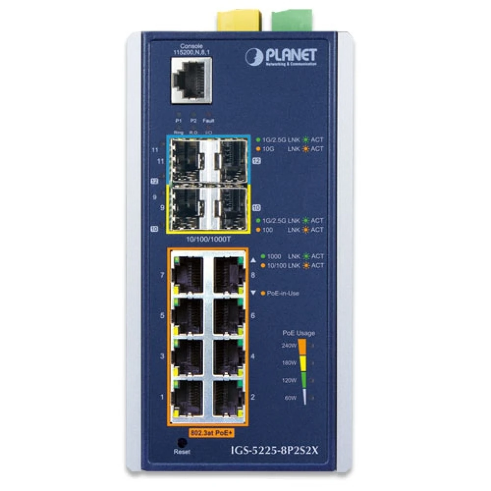 Коммутатор Planet IGS-5225 IGS-5225-8P2S2X 1000 Base-T (1000 мбит/с), 2 SFP порта