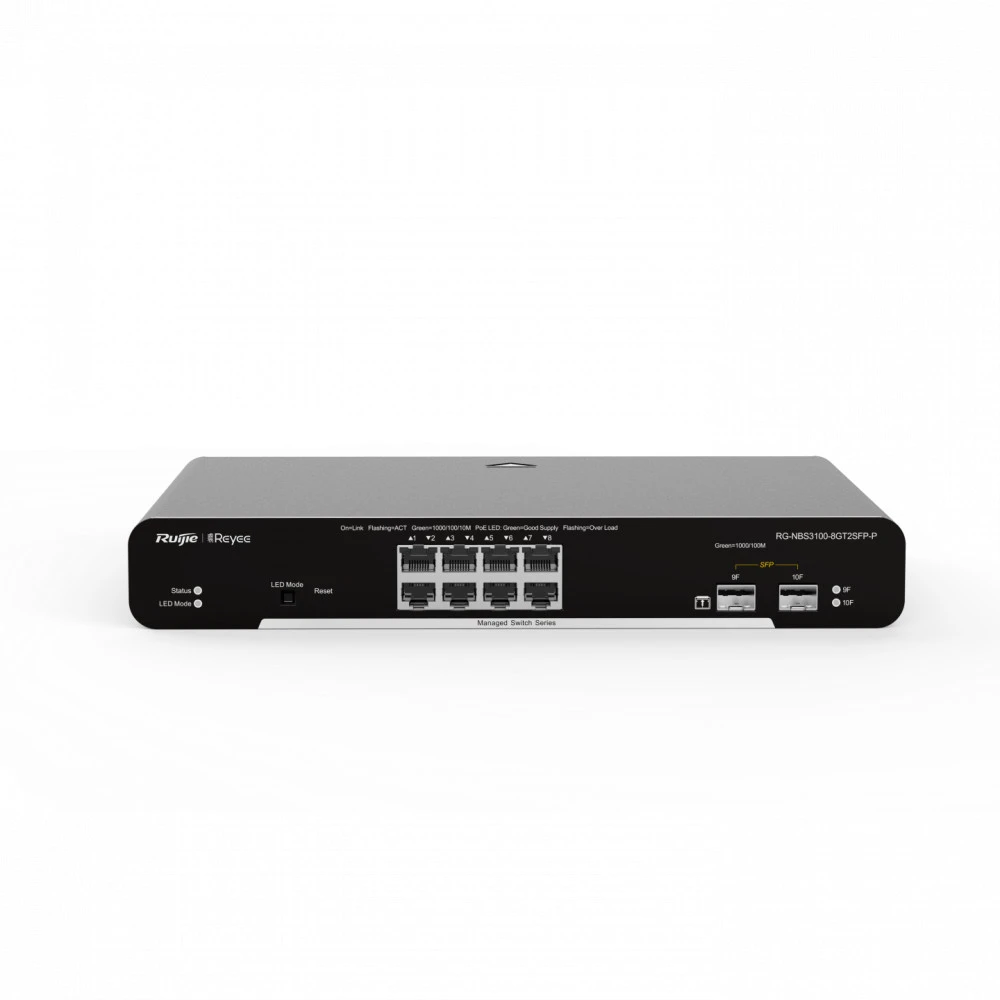 Коммутатор Ruijie Reyee RG-NBS3100-8GT2SFP-P 1000 Base-TX (1000 мбит/с), 2 SFP порта