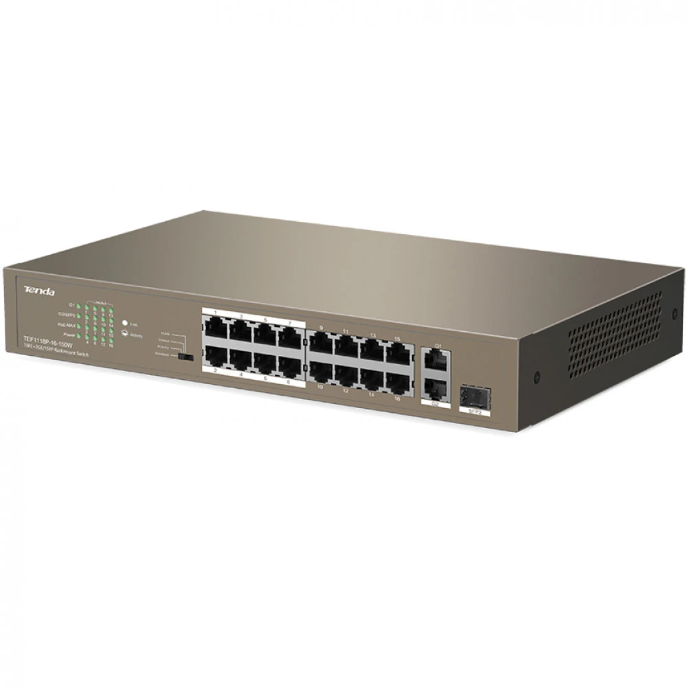 Коммутатор TENDA TEF1118P-16-150W 1000 Base-TX (1000 мбит/с), 1 SFP порт