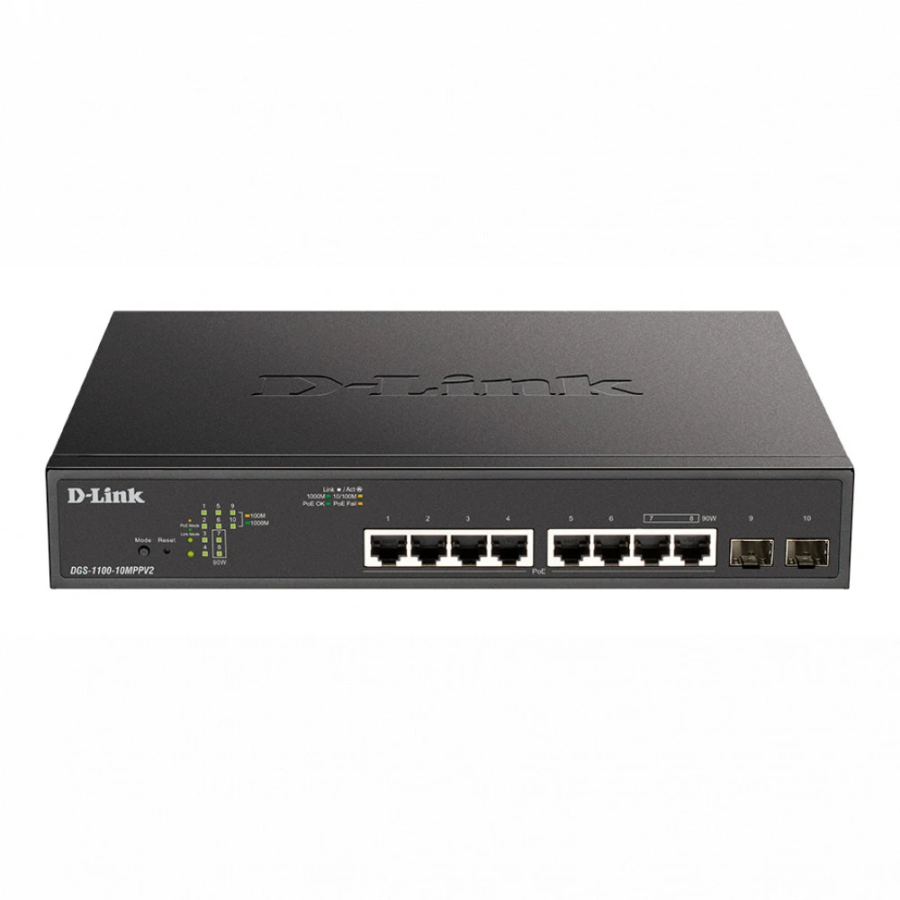 Коммутатор D-link DGS-1100-10MPPV2/A 1000 Base-TX (1000 мбит/с), 2 SFP порта